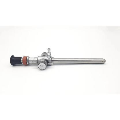 Silver linvatec conmed hasson laparoscopic trumpet valve with black and red accents for laparoscopic surgery