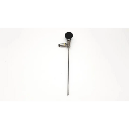 Silver linvatec ql4700 autoclavable 4mm x 70 degree arthroscope with black ergonomic handle and metallic joints