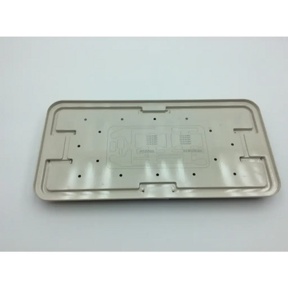 Silver-colored rectangular metal tray with matte finish and embossed markings for linvatec spectrum tissue repair system case