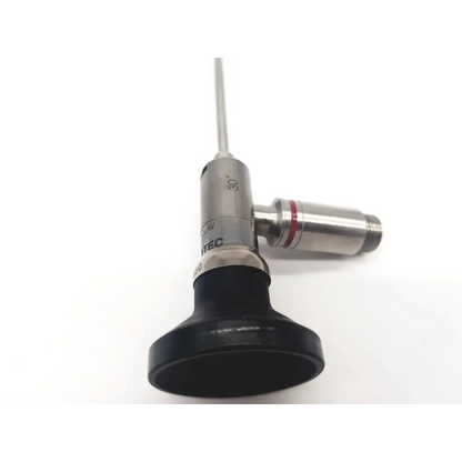 Silver metallic linvatec t2930 degree arthroscope autoclave with black rubber grip and red accent band