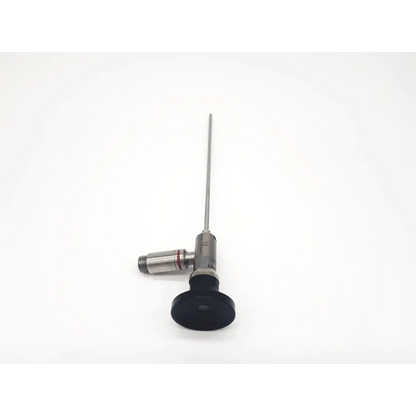 Silver linvatec t2930 degree arthroscope autoclave with black rubberized base and red accent ring for surgical use