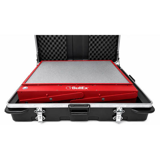 Black protective case with foam lining houses lion bullex bullsEye bep 200 digital fire extinguisher training panel