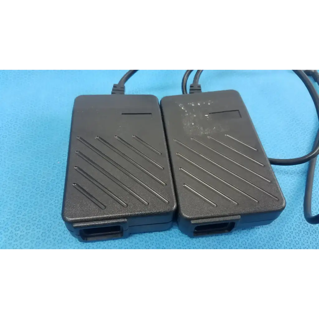 Lot of 2 Elpac Electronics 3610 black plastic adapter power supply with diagonal ridged texture and attached cords