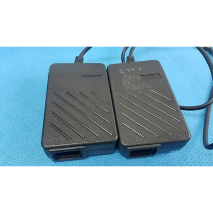 Lot of 2 Elpac Electronics 3610 black plastic adapter power supply with diagonal ridged texture and attached cords