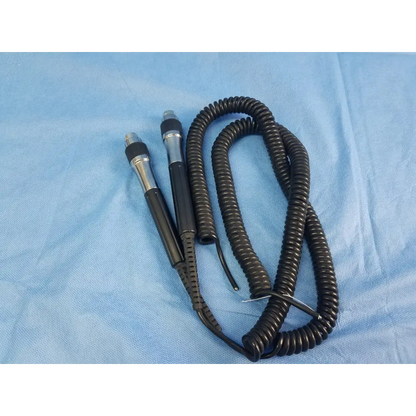 Lot of 2 black coiled cable otoscope handles with silver metallic grips for wall transformer assemblies