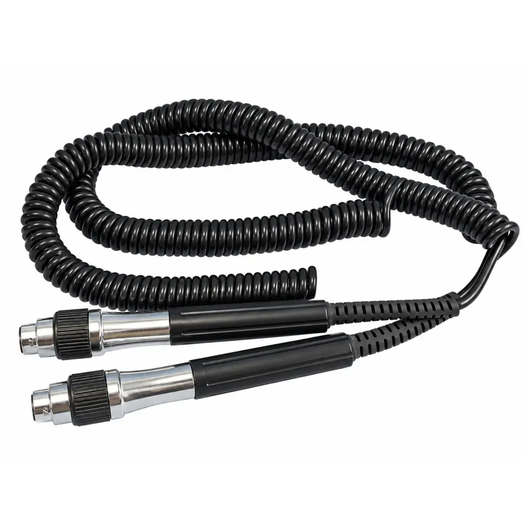 Lot of 2 black coiled cable cord assemblies with chrome connectors and textured grips for otoscope handle wall transformer
