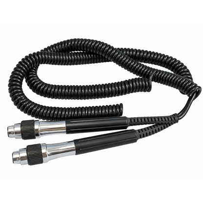 Lot of 2 black coiled cable cord assemblies with chrome connectors and textured grips for otoscope handle wall transformer