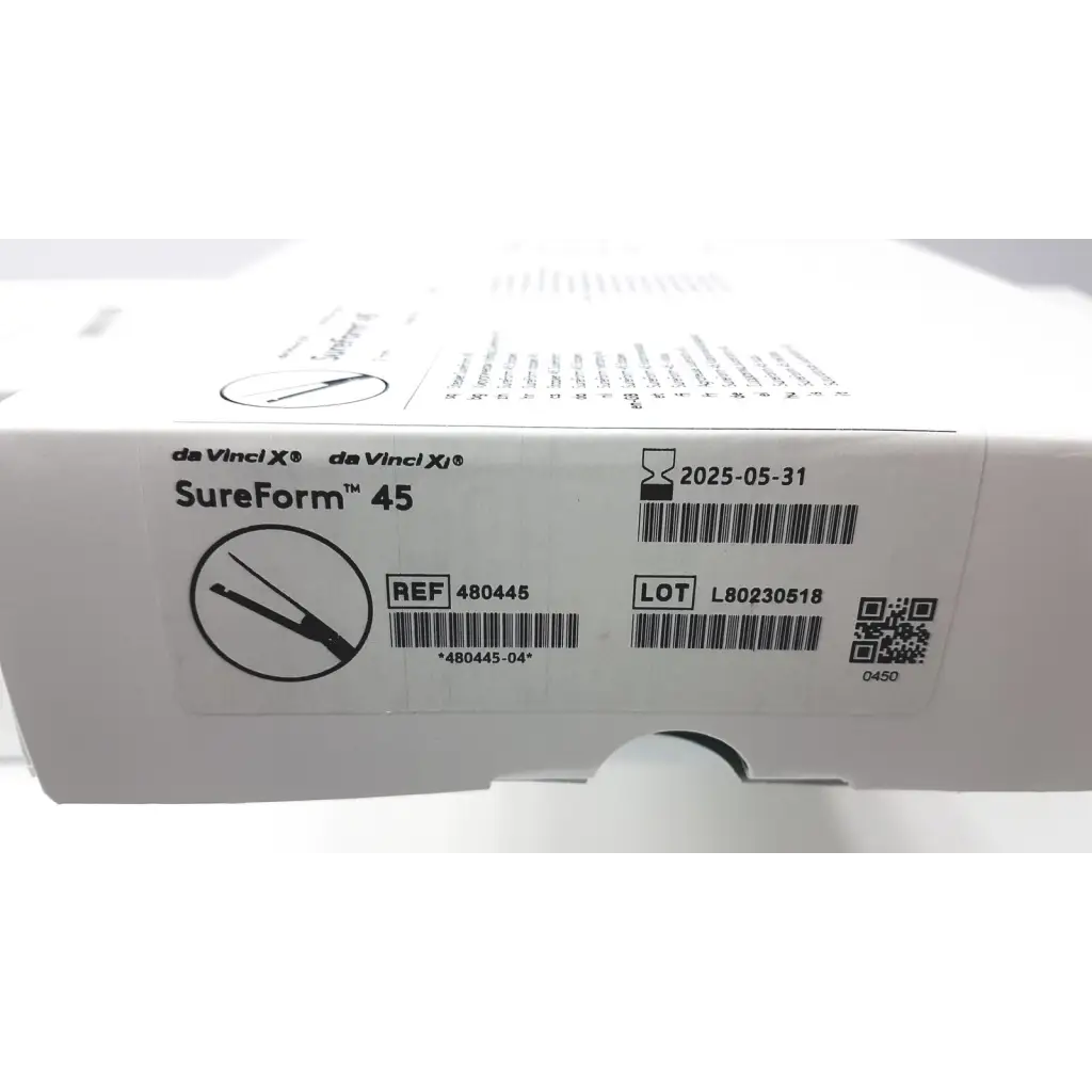 White cardboard box for intuitive da vinci xi stapler 12mm curved-tip sureform 45 surgical instrument lot of 5
