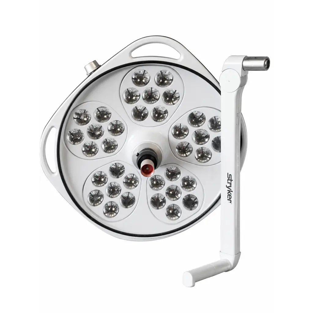 White biomed certified stryker surgical light head with multiple circular led bulbs in a flower-like pattern