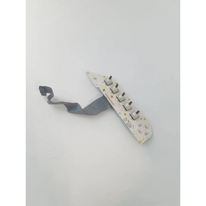 White circuit board with five white toggle switches and gray ribbon cable for lp5 sub keyboard bbcb3-4 22523sm