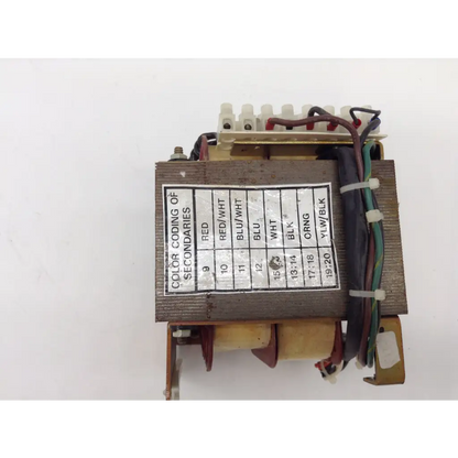 Brown metal lumenis isolation transformer pt2018000 showing color-coded wire terminals and secondary winding label
