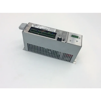 Silver metallic lust antriestechnik lti drives vfd 0.75kw 230vac supply with perforated front panel and green circuit board visible