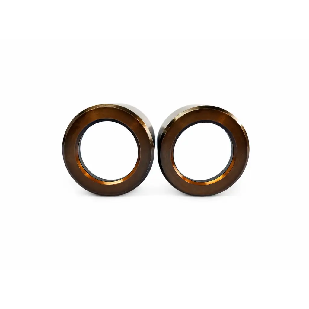Two sleek dark bronze metallic swh10x microscope eyepieces with polished finish for medical equipment use