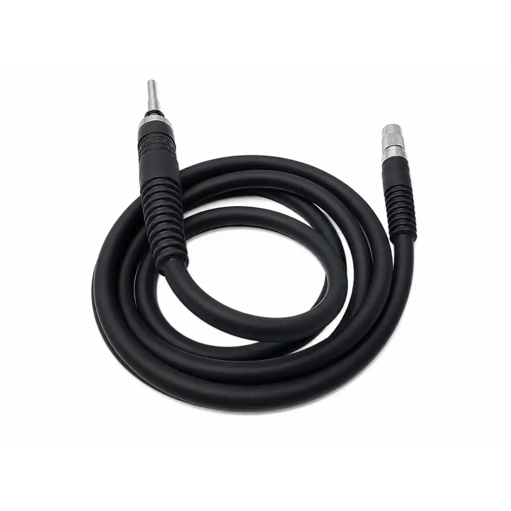Black coiled luxtec surgical light cable with metallic straight instrument tip biomed certified for medical use