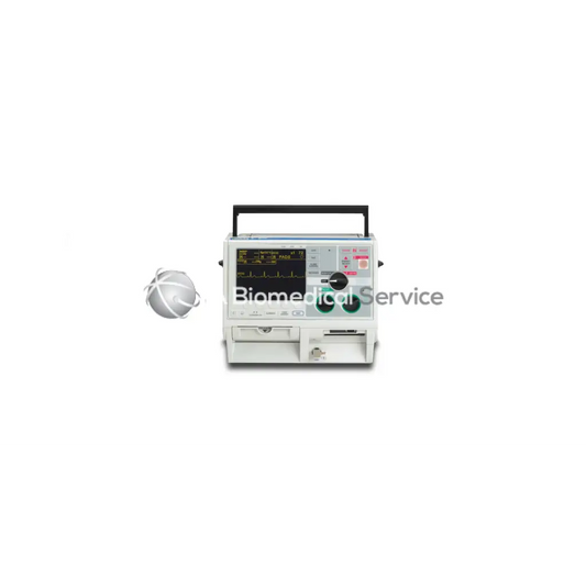 White m series defibrillator with black handle and digital ecg display for biomedical service use
