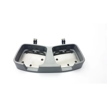 Gray plastic motorcycle seat base with metallic inserts and brackets shown from the back for m3542-41001 paddle tray