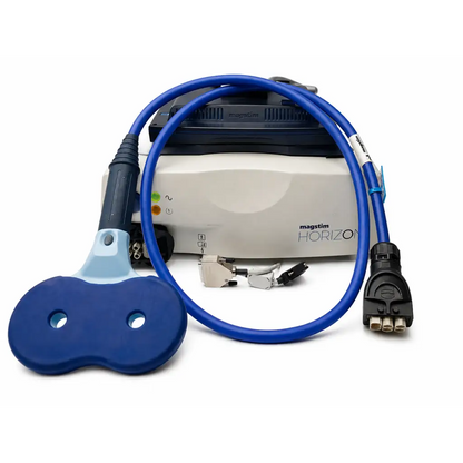 Blue magstim horizon biomed certified tms stimulator unit with matching cable and figure-8 coil handpiece