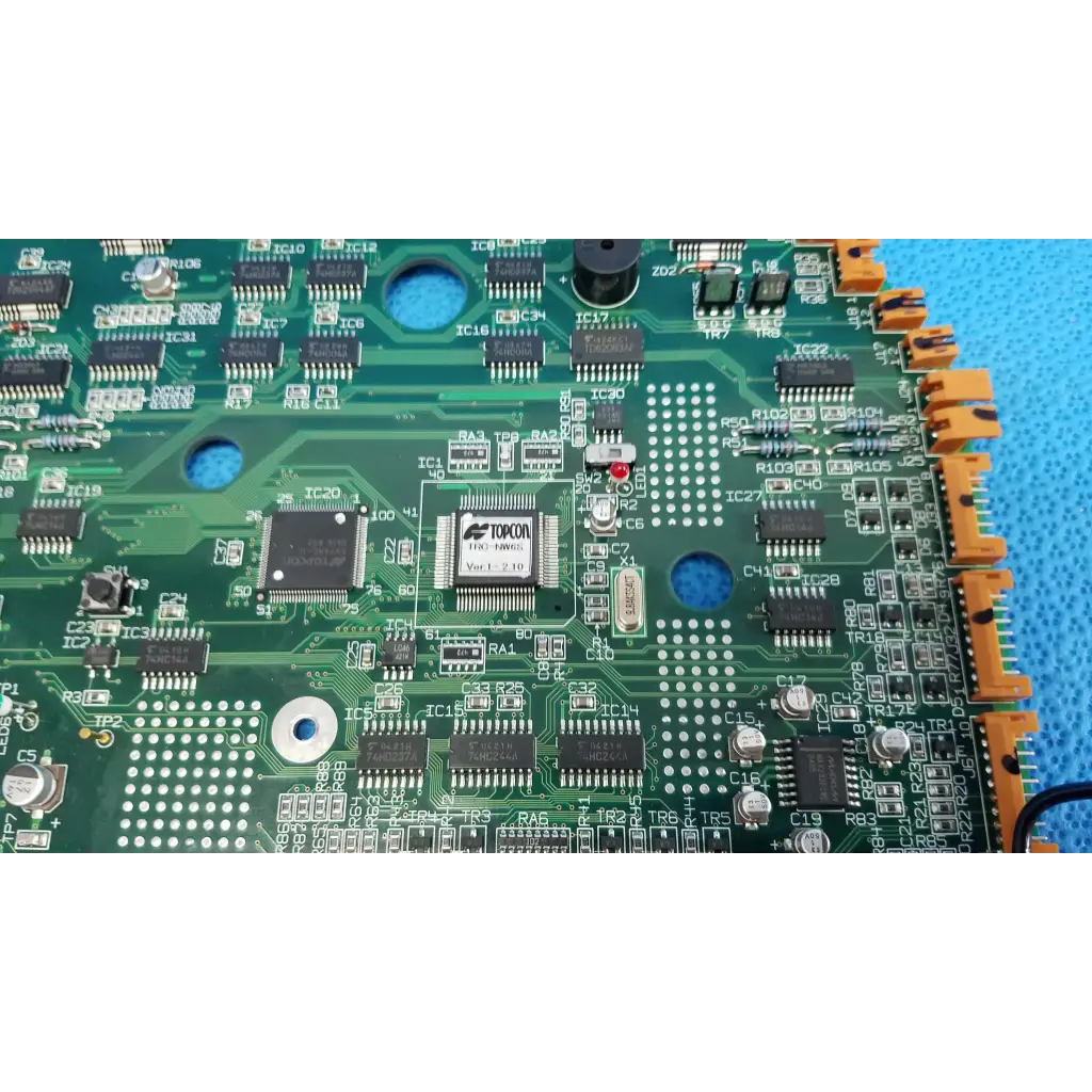 Green motherboard circuit board with torcon ic chip and orange connectors for topcon trc-nw6s retinal camera