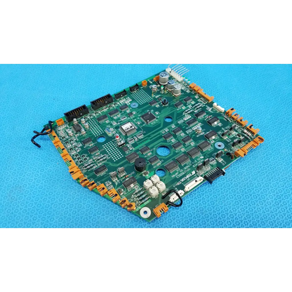 Green motherboard circuit board with black integrated circuits and orange connectors for Topcon TRC-NW6S retinal camera