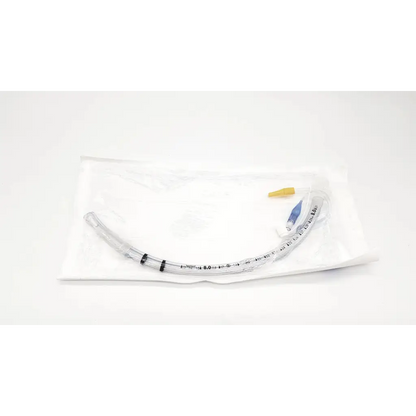 Clear plastic mallinckrodt tracheal tube cuffed 8.0mm i.d. with black markings and blue yellow connector