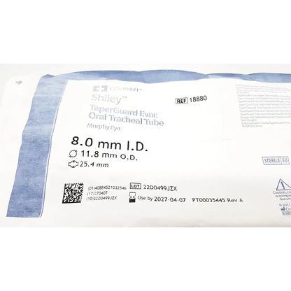 Mallinckrodt tracheal tube cuffed 8.0mm id sterile murphy eye type in blue and white shiley packaging