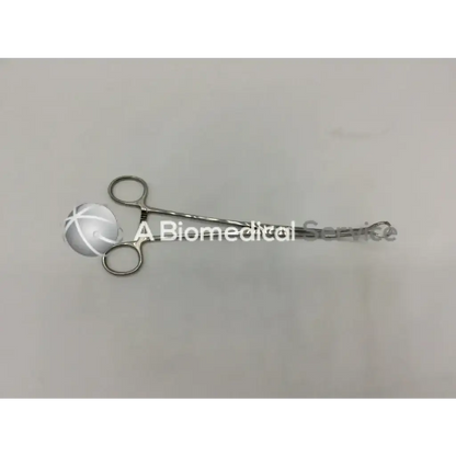 Silver stainless steel mccall clamp with rounded head and circular handles by marina medical 350-252 for surgical use