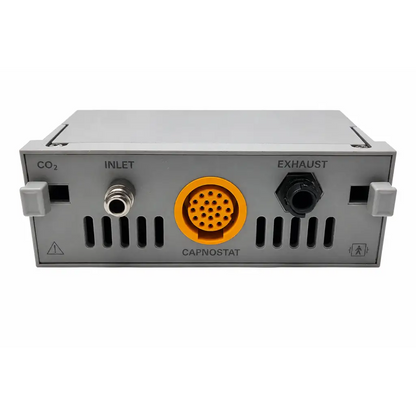 Gray metallic marquette msn ss cap co2 module with central orange capnostat connector unit