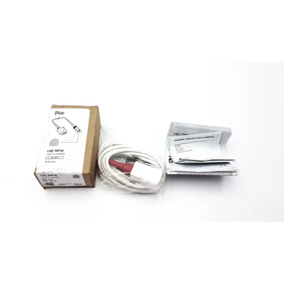 White coiled Masimo LNC MP10 cable with red connector and white housing for patient monitoring uses