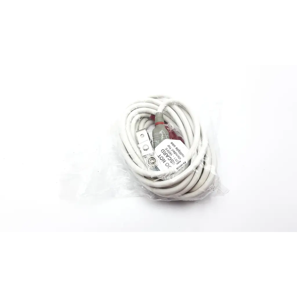 White coiled electrical cable with gray and red connector packaged in clear plastic for masimo lnc mp10 use