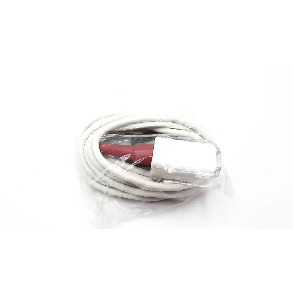 White usb cable with red connector and silver plug wrapped in plastic for masimo lnc mp10 2281 cable use