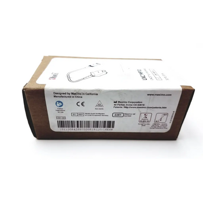 Brown cardboard box for masimo set lnc mp10 cable with white labeling and brand logo showing product information