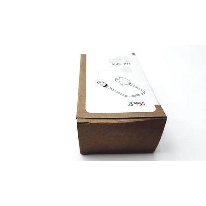 Brown cardboard box with white label showing black line drawing of adapter for masimo set lnc mp10 cable by magnosset