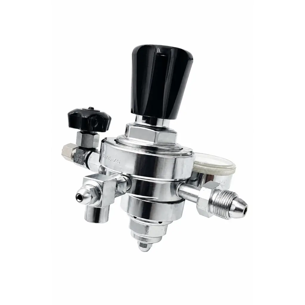 Matheson medical gas pressure regulator assembly with chrome finish black plastic knobs and pressure gauge biomed certified