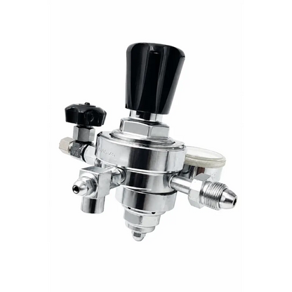 Matheson medical gas pressure regulator assembly with chrome finish black plastic knobs and pressure gauge biomed certified