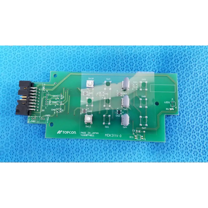 Green control panel button switch circuit board with silver components and black connectors for topcon retinal camera
