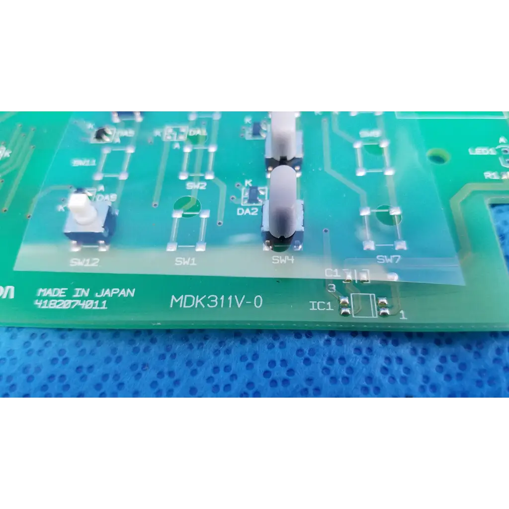 Green printed circuit board control panel button switch with made in japan text for topcon retinal camera