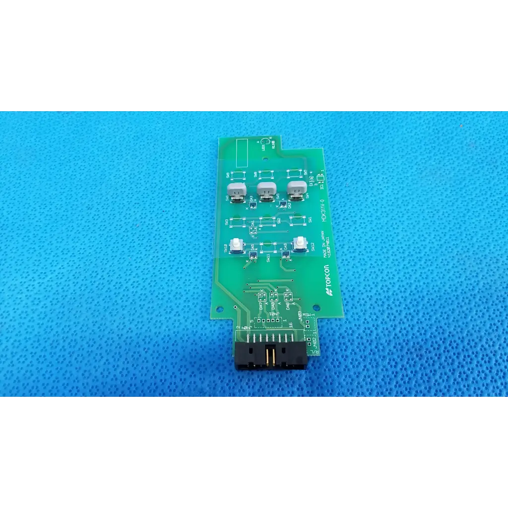 Green control panel button switch circuit board with silver and black components for topcon retinal camera