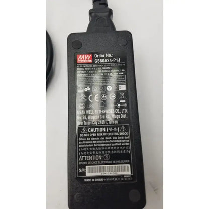 Black plastic mean well gs60a24-p1j power supply adapter with matte finish and printed specifications label