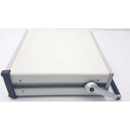 White rectangular metal case with black rubberized corners and silver handle for mecta spectrum 5000q ect stimulator