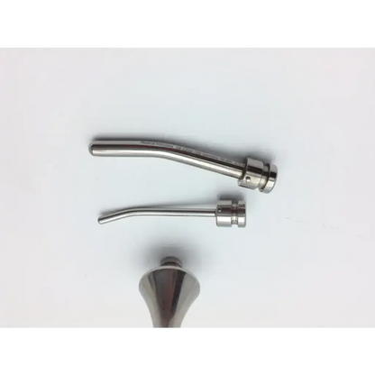 Stainless steel surgical irrigation tips with curved polished bodies and threaded connectors by medical horizon instrument germany