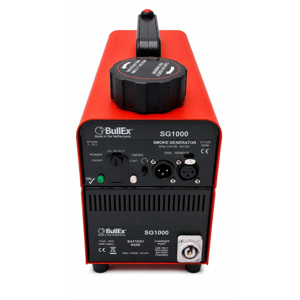 Red and black bullex sg1000 smoke generator with circular knob top for medical illumination sg1000 light source biomed certified