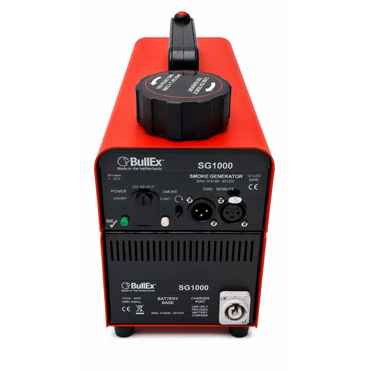Red and black bullex sg1000 smoke generator with circular knob top for medical illumination sg1000 light source