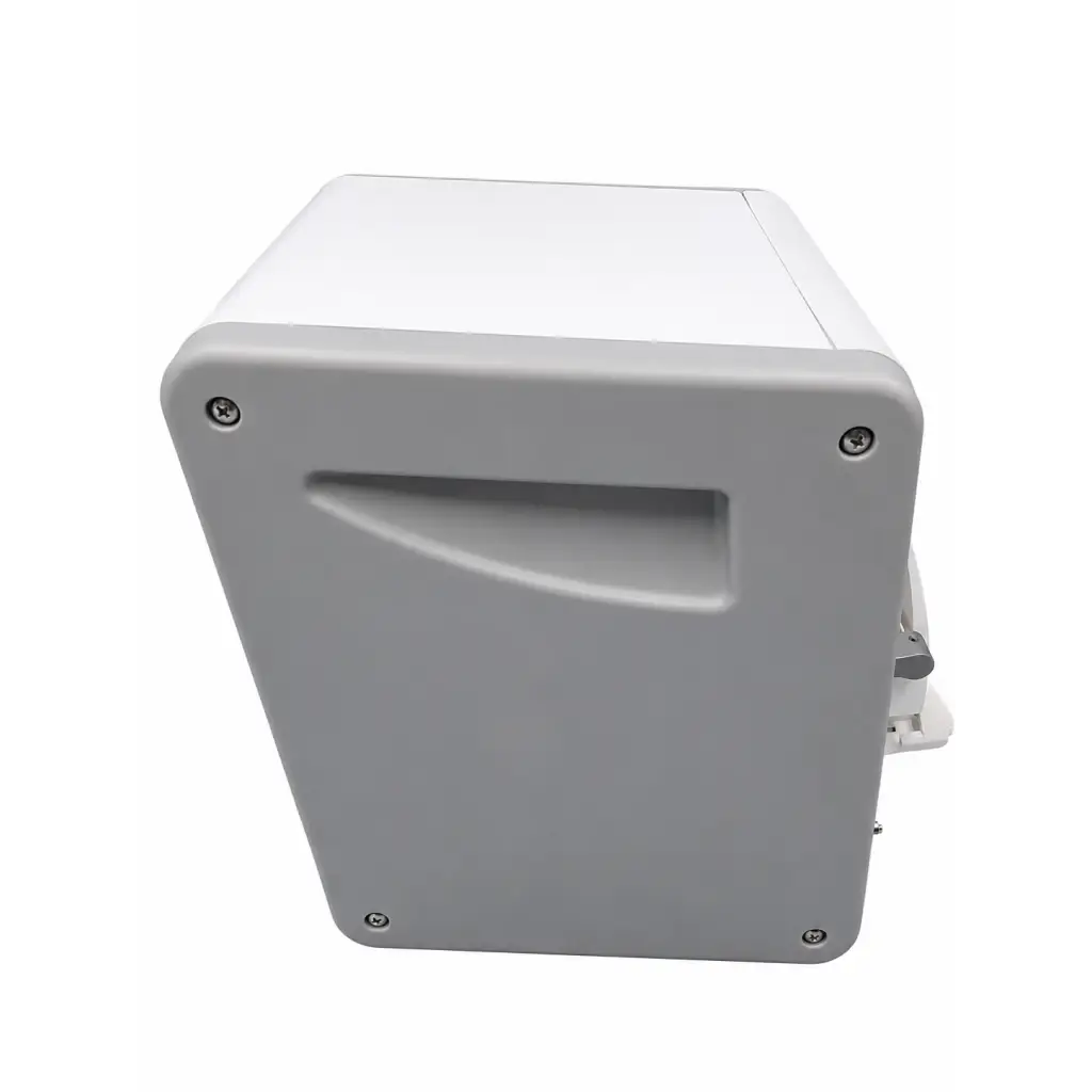 Gray plastic outdoor junction box with rectangular slot and screws for medivators scope buddy plus endoscope flushing aid