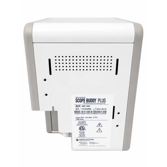 White and gray medivators scope buddy plus sbp-1000 endoscope flushing aid with perforated back panel
