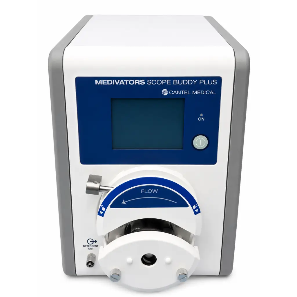Medivators scope buddy plus sbp-1000 endoscope flushing aid with blue control panel and flow adjustment dial
