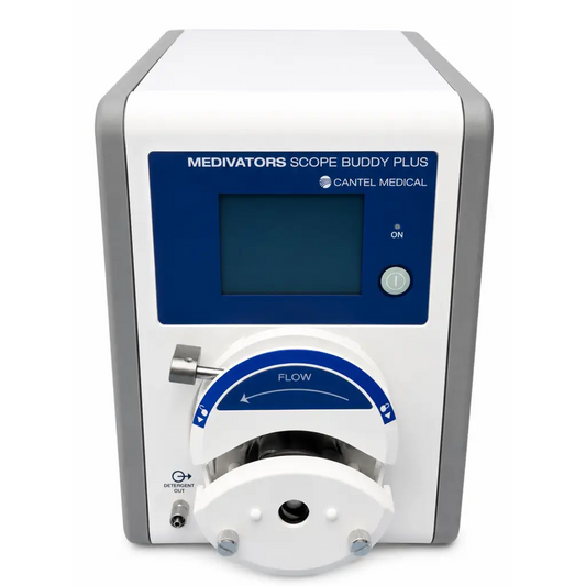 Medivators scope buddy plus sbp-1000 endoscope flushing aid with blue control panel and flow adjustment dial