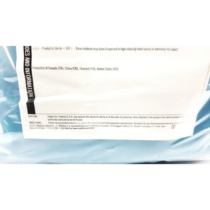 White plastic sterile medical device packaging with black text and blue seal for medline dyke1653 changing cvl dressing