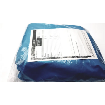 Blue medline dyke1653 changing cvl dressing fabric wrapped in clear plastic with white product label visible