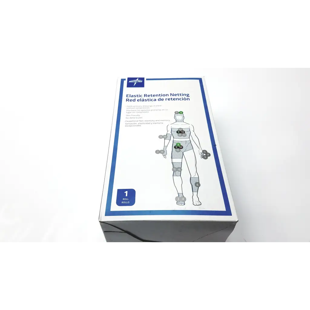 White and blue cardboard box for medline elastic retention netting retention netting nonnet08 medical use packaging