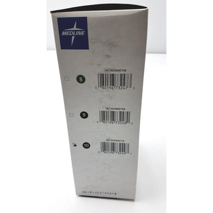 Silver medline elastic retention netting product box showing barcode labels and product reference numbers on the back side